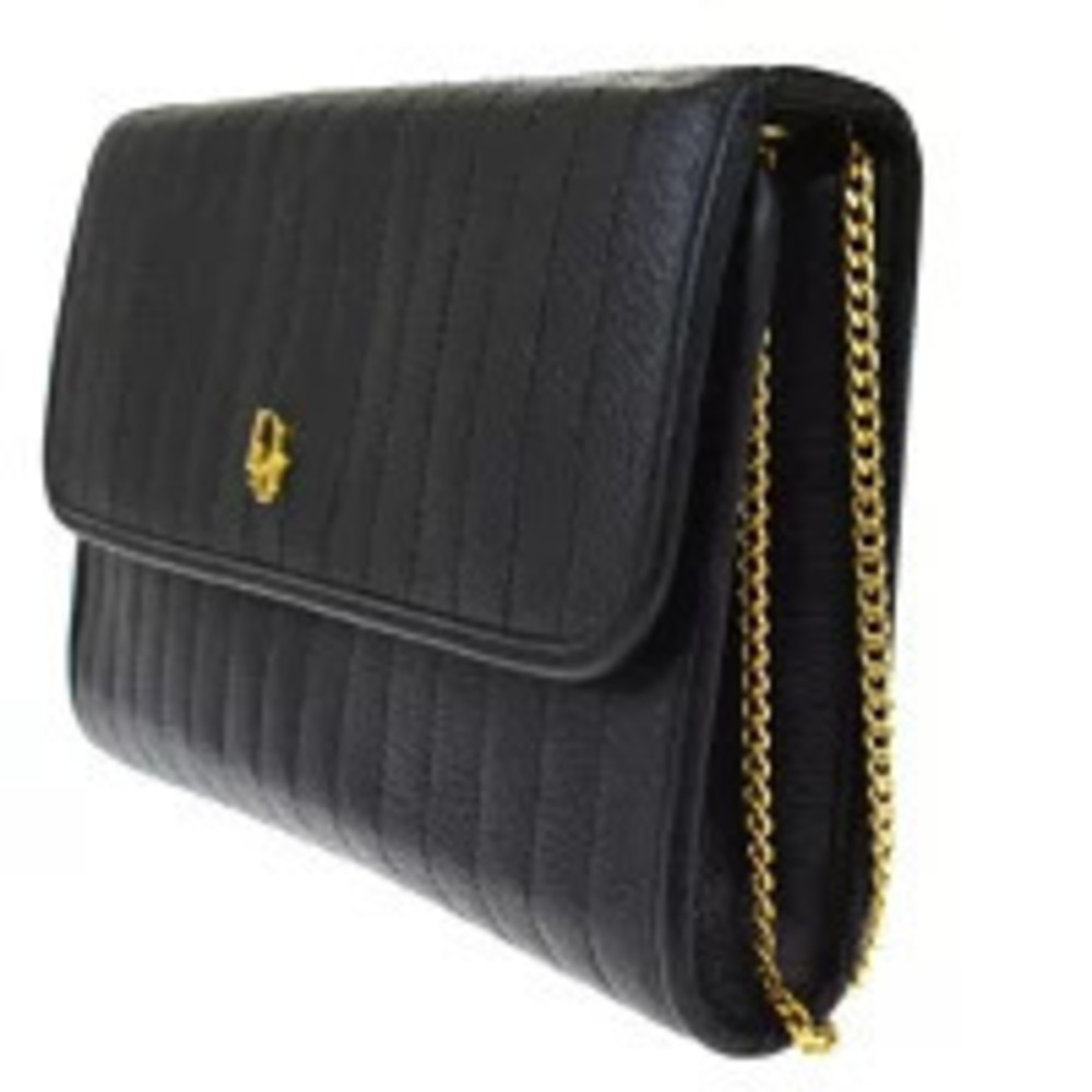 Dior Clutch Shoulder Bag Leather Chain Black Christian Black